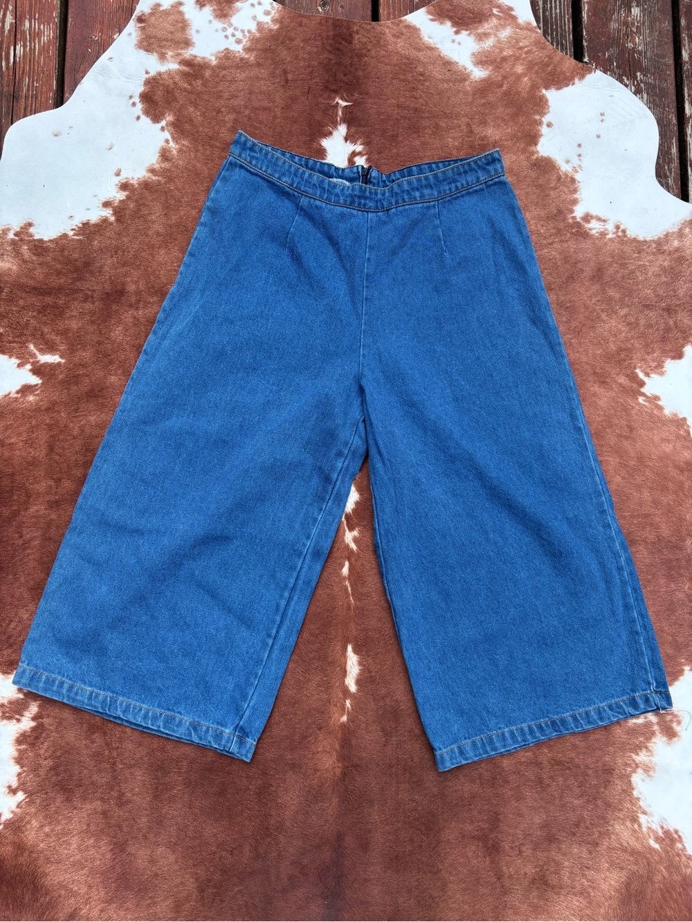 Vintage Denim Culotte Gaucho Pants – High Waist Wide Leg